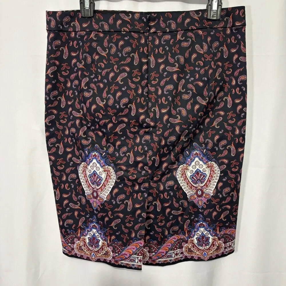 J. Crew The Pencil Skirt Sz 8 Purple Pink Paisley Cotton Stretch Work Office